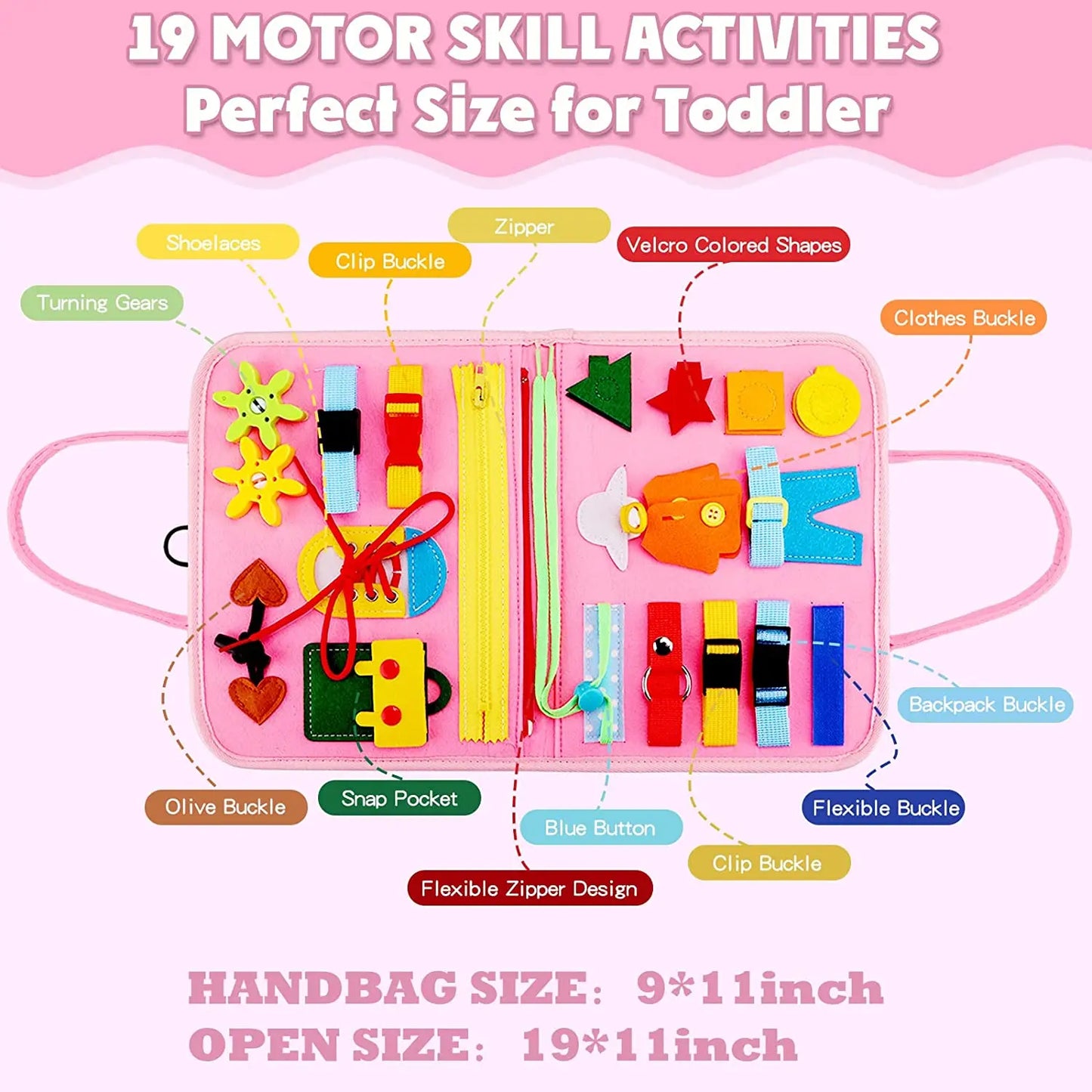 Montessori Busy Board Educational Activity Developing Sensory Board Fine Basic Dress Motor Skills Travel Toy Gift for Boys Girls