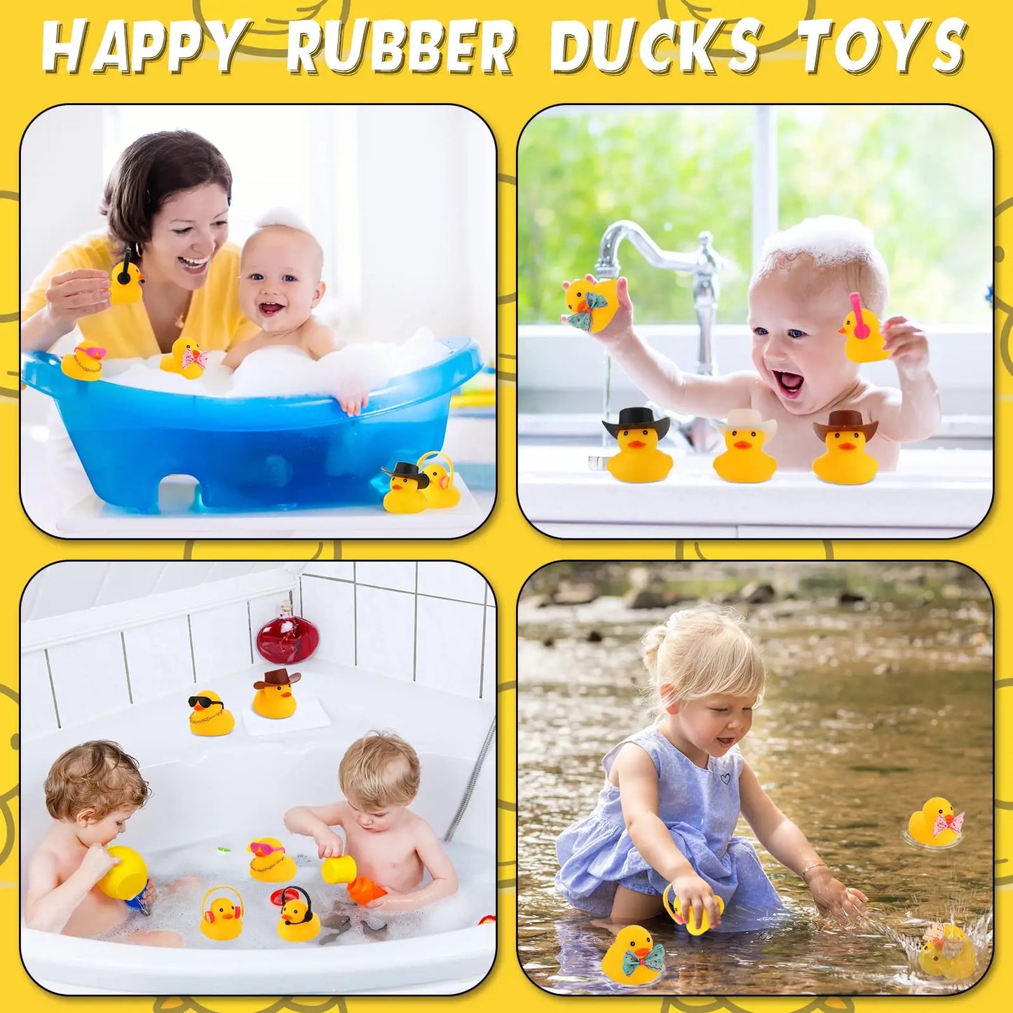 48 Pcs Rubber Duck Toy Bulk Yellow Duck Car Ornaments  for K Birthday Party Favors Decoration