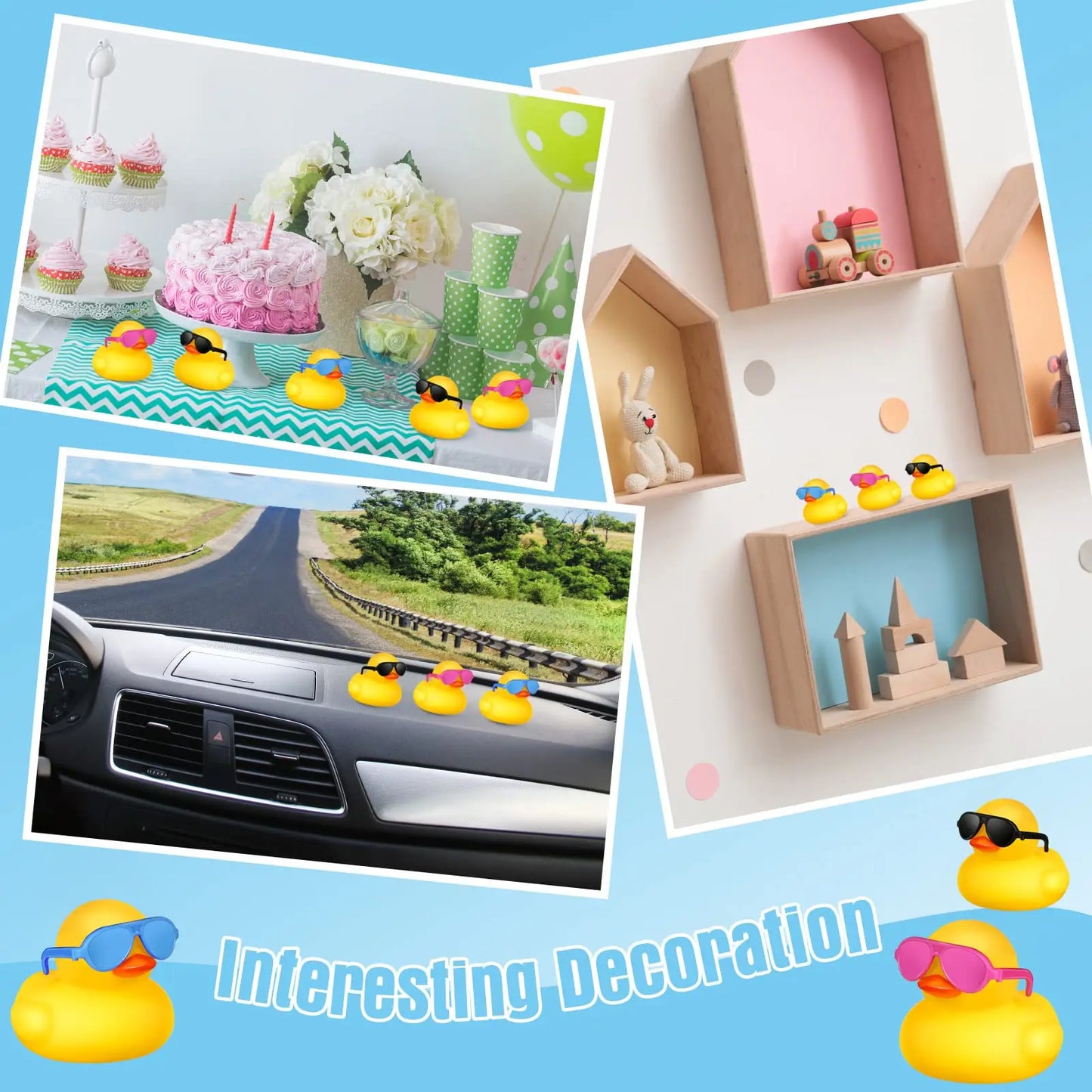 24 Pcs Mini Rubber Ducks with Sunglasses, Rubber Ducks in Bulk Valentine Duck Bathtub Toys for Kids Classroom Gift Exchange