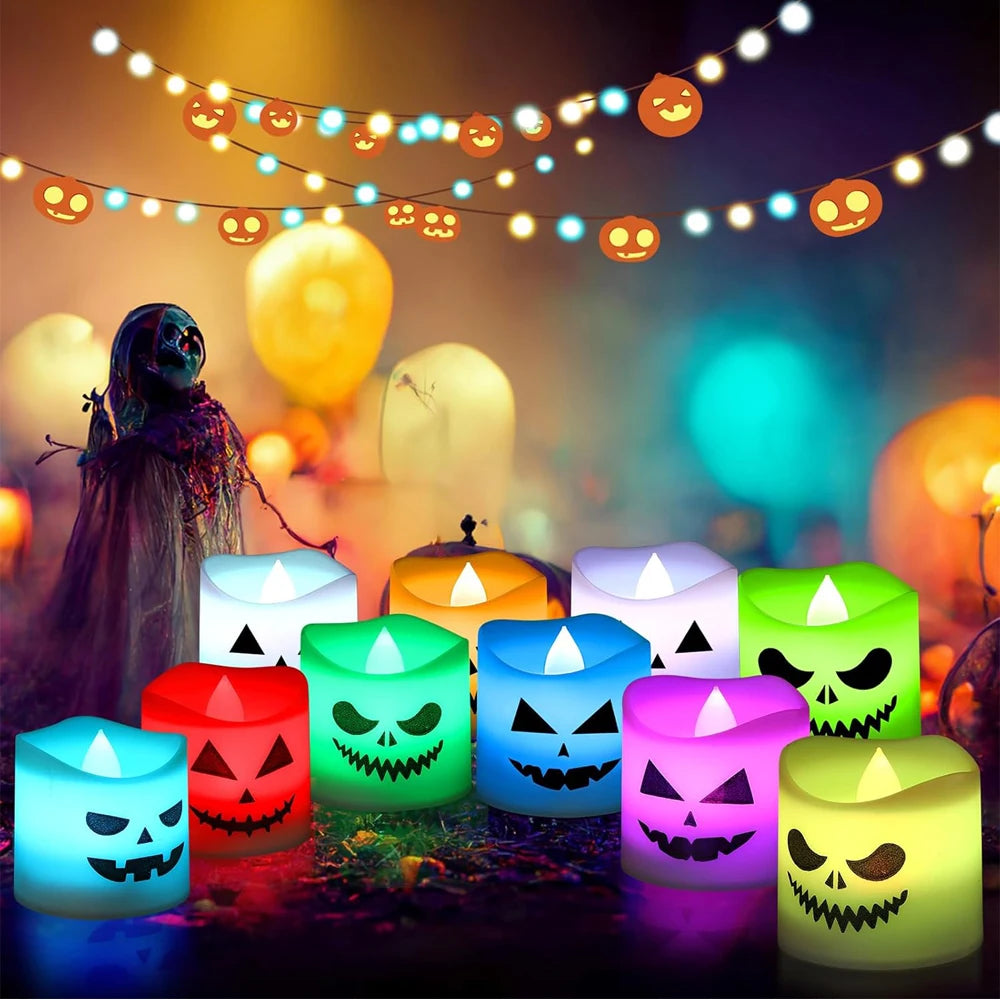 Halloween Flameless Votive Candles Color Changing with Remote Timer, Battery Operated LED Tealight Candles for Halloween Home