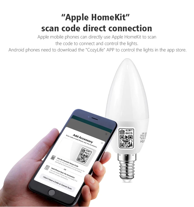 Homekit Smart Light Wifi Bulb Dimmable E14 Candle Lamp AC85-260V RGBCW Siri Voice Control Work with Alexa Echo Google Assistant