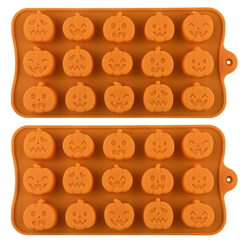 2pcs Halloween Pumpkin Silicone Mold Ghost Chocolate Cookie Candy Mould Halloween Party DIY Baking Tools Cake Decoration