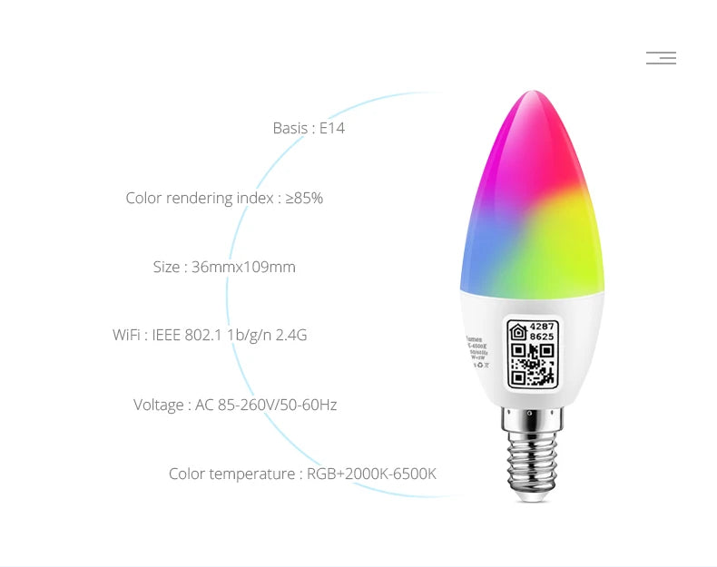 Homekit Smart Light Wifi Bulb Dimmable E14 Candle Lamp AC85-260V RGBCW Siri Voice Control Work with Alexa Echo Google Assistant