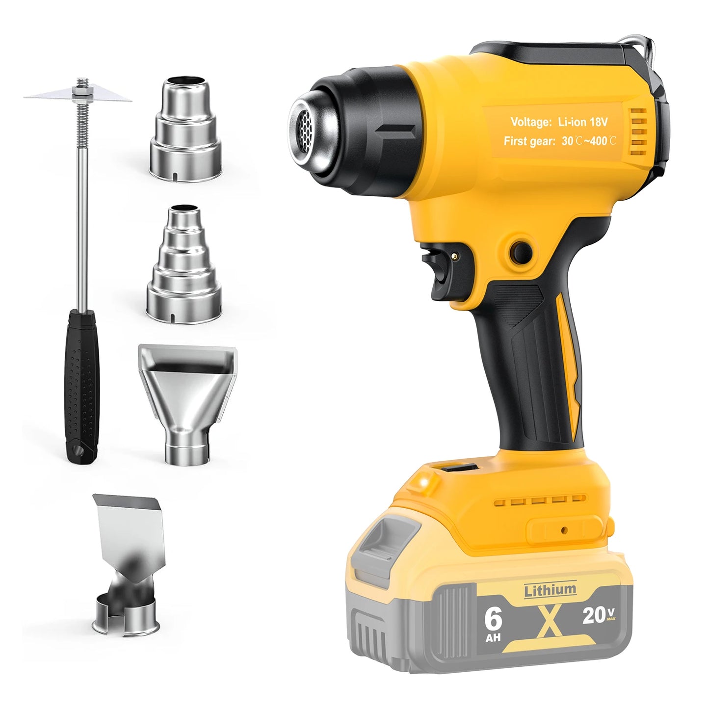 Cordless Heat Gun for Dewalt 20V Battery, 350W Fast Heating Soldering Hot Air Gun 30℃-550℃ air tempreature