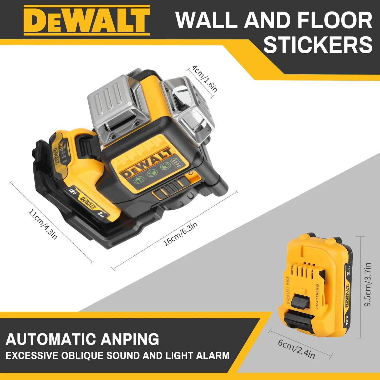 Dewalt DW089LG 3 Sides*360 Degree Vertical Lines Laser Level Horizontal 12V Lithium Battery Green Light Level Meter Outdoor