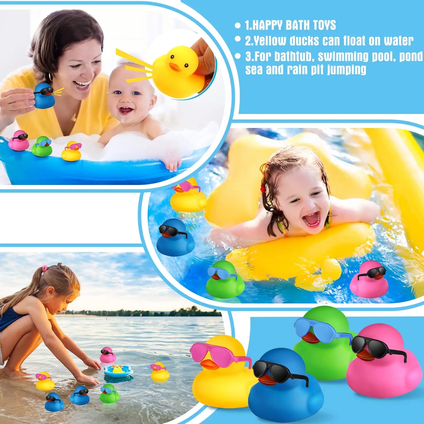 24 Pcs Mini Rubber Ducks with Sunglasses, Rubber Ducks in Bulk Valentine Duck Bathtub Toys for Kids Classroom Gift Exchange