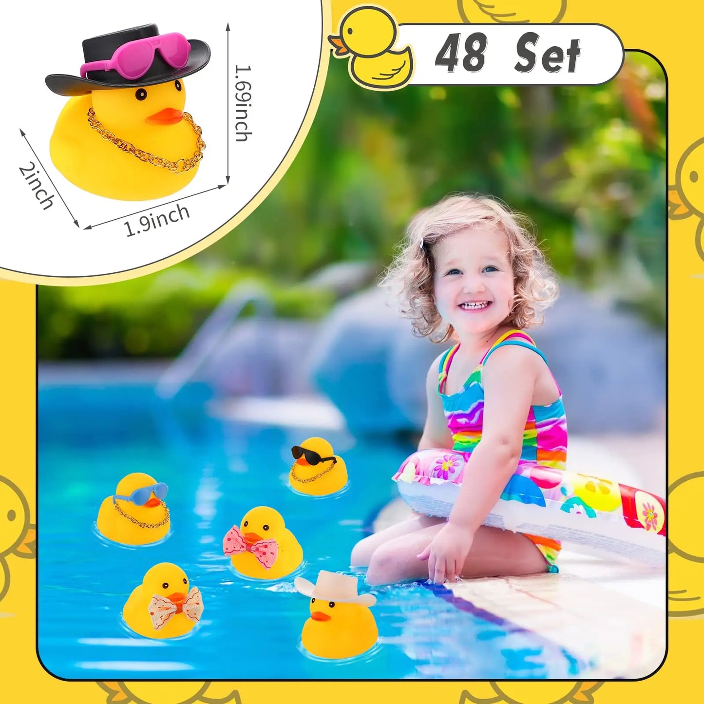 48 Pcs Rubber Duck Toy Bulk Yellow Duck Car Ornaments  for K Birthday Party Favors Decoration