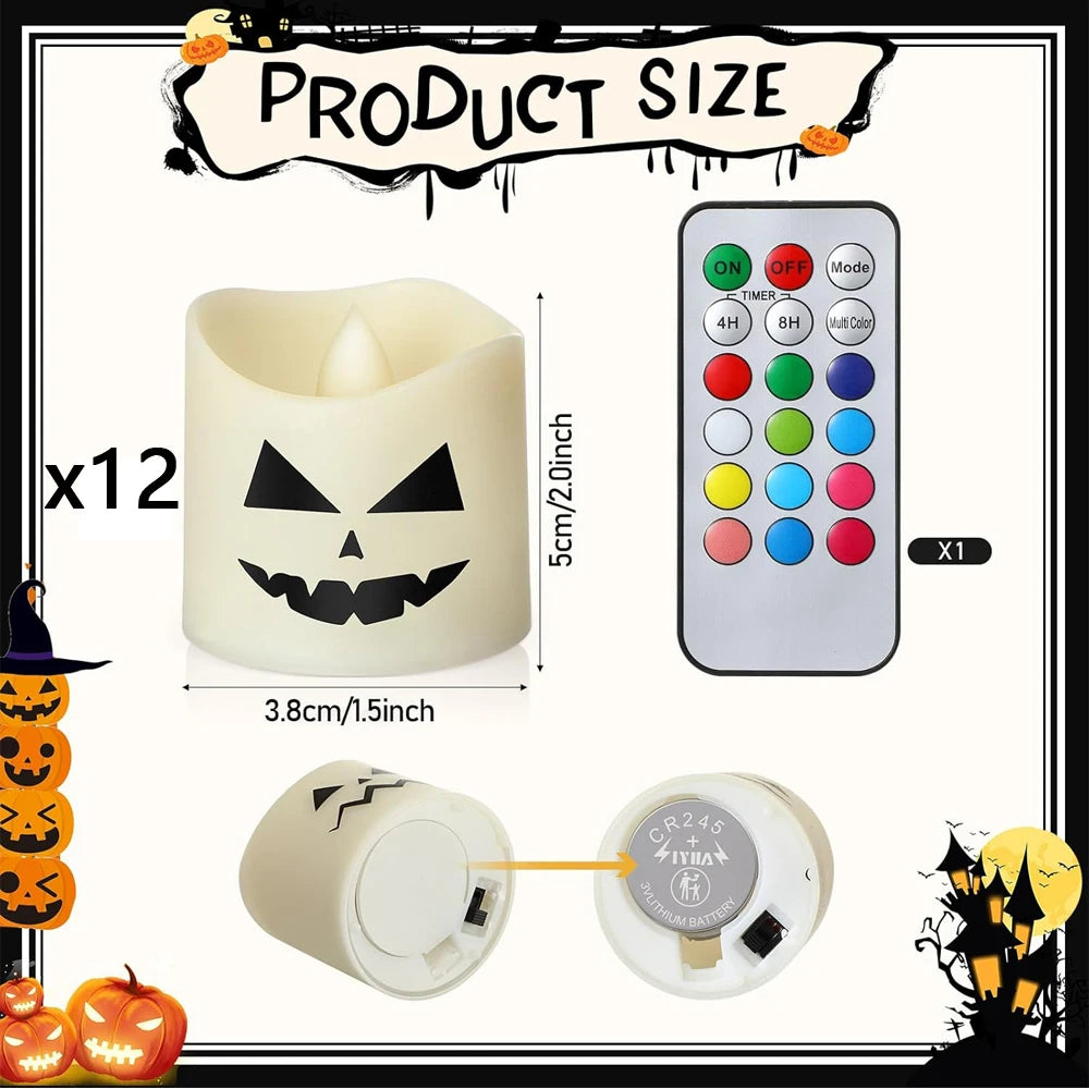 Halloween Flameless Votive Candles Color Changing with Remote Timer, Battery Operated LED Tealight Candles for Halloween Home