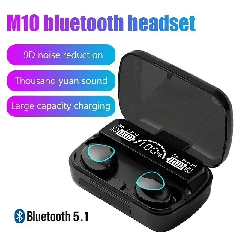 M10 Bluetooth Earphones Handfree LED Dispay Bluetooth Headphones HiFi Stereo Music Wireless Earbuds Waterproof Gaming Headset