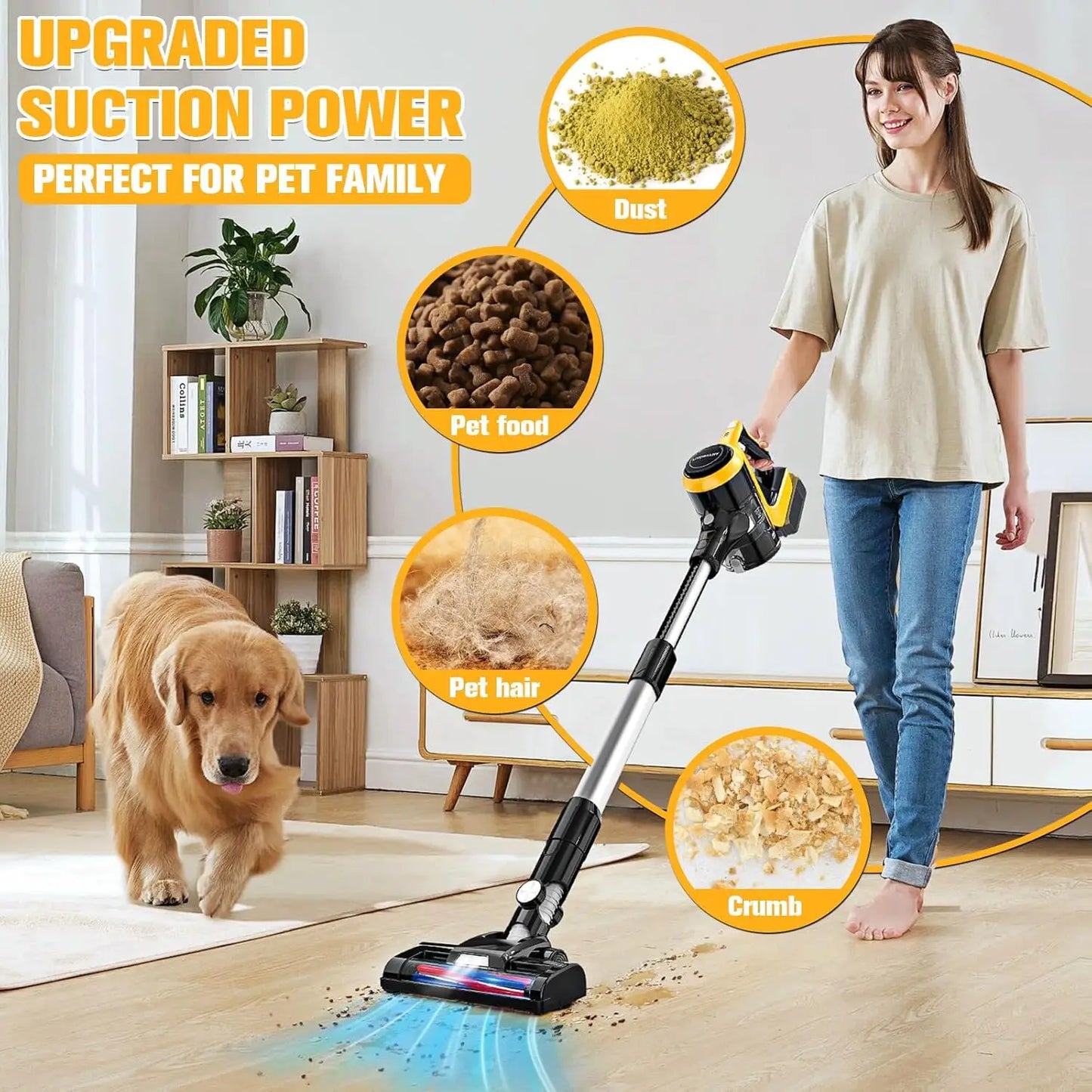 Cordless Vacuum Cleaner for DeWALT 20v/18v Battery, 6 in 1 Lightweight Stick Vacuum Cleaner with 2 Mode Suction, 250W 20Kpa Brus