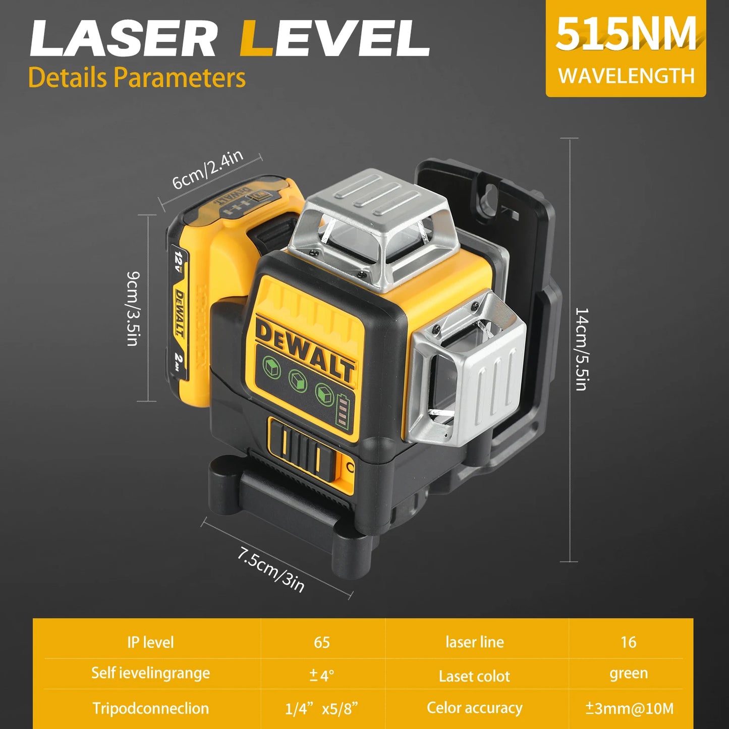 2025 Dewalt DW089LG 12 Lines 3 Sides 360 Degree Vertical 12V Lithium Battery Laser Level Horizontal Green Meter Outdoor