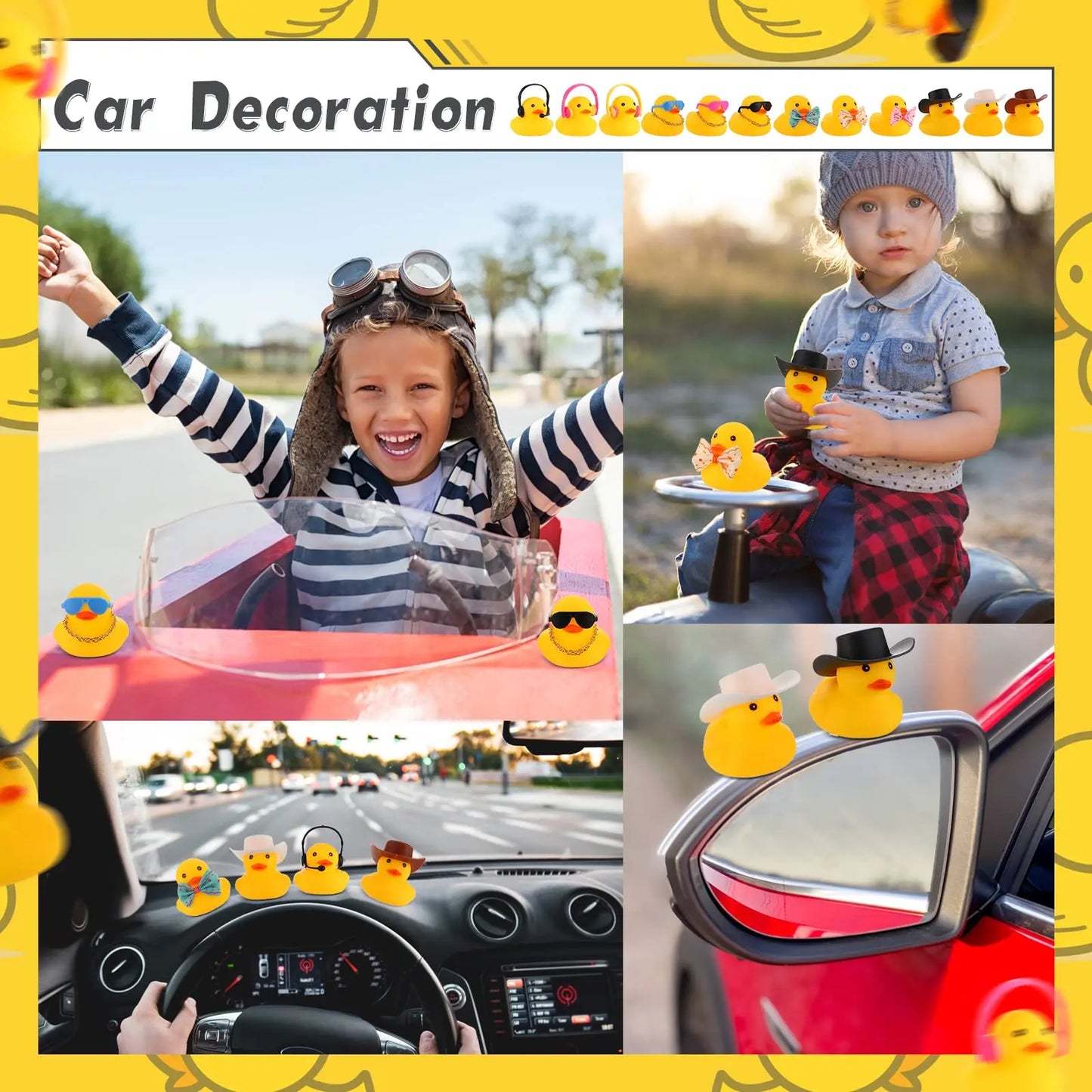 48 Pcs Rubber Duck Toy Bulk Yellow Duck Car Ornaments  for K Birthday Party Favors Decoration