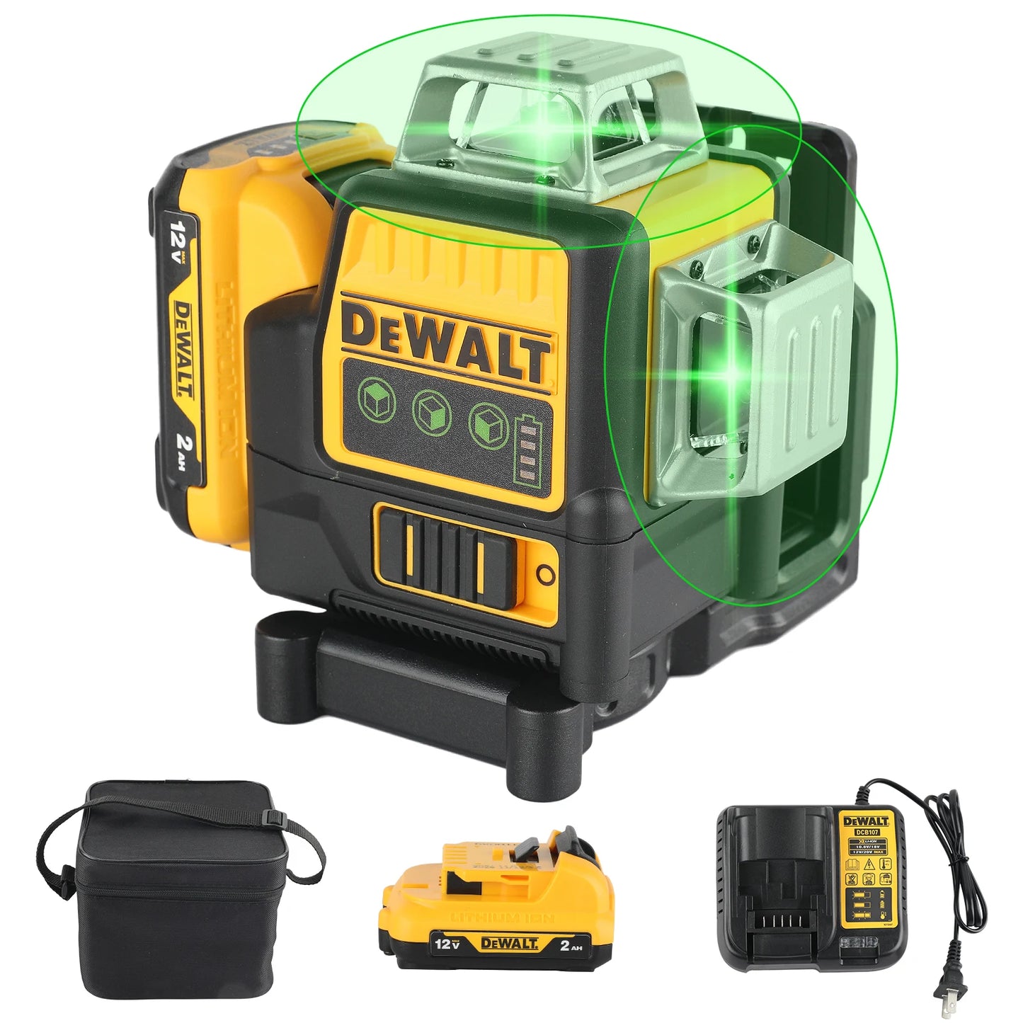 Dewalt DW089LG 3 Sides*360 Degree Lithium Battery Vertical 12V 12 Lines Laser Level Horizontal Green Light Level Meter