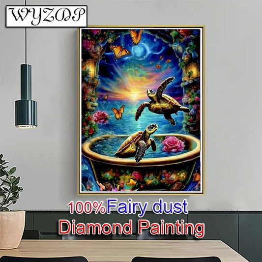 Sea Turtle 100% Fairy Dust Diamond Painting Kits Landscape Full Square Diamond Embroidery AB Diamond Art Crystal Decoration Home