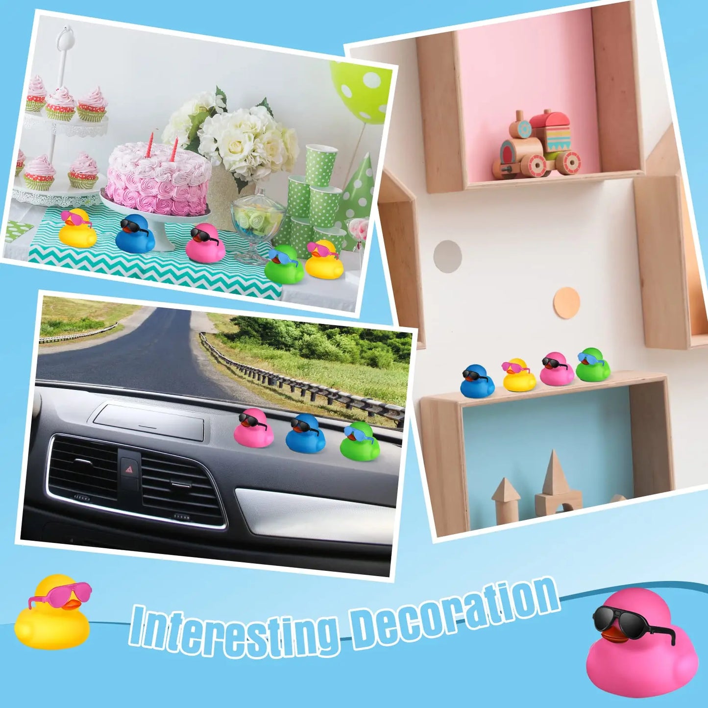 24 Pcs Mini Rubber Ducks with Sunglasses, Rubber Ducks in Bulk Valentine Duck Bathtub Toys for Kids Classroom Gift Exchange