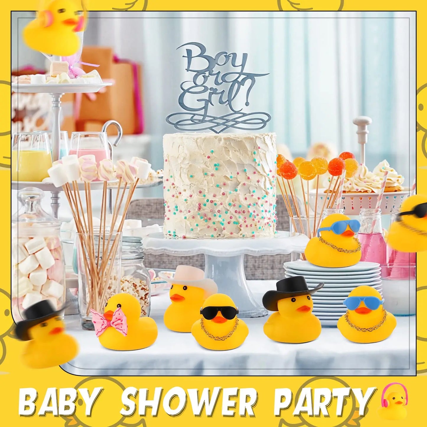 48 Pcs Rubber Duck Toy Bulk Yellow Duck Car Ornaments  for K Birthday Party Favors Decoration