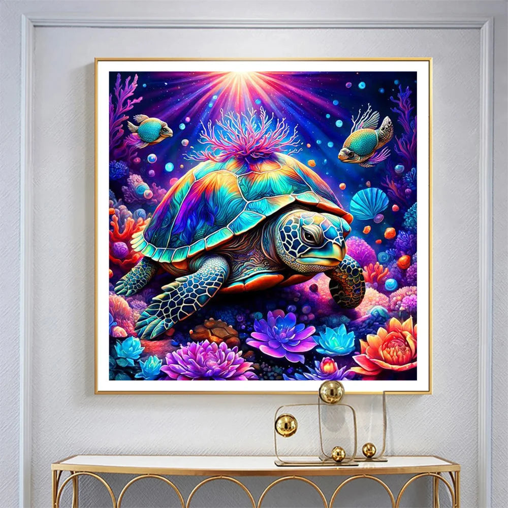 HUACAN 5D Diamond Painting Turtle Mosaic Animal Picture Of Rhinestones Flower Sea Arts And Crafts Bedroom Decoration