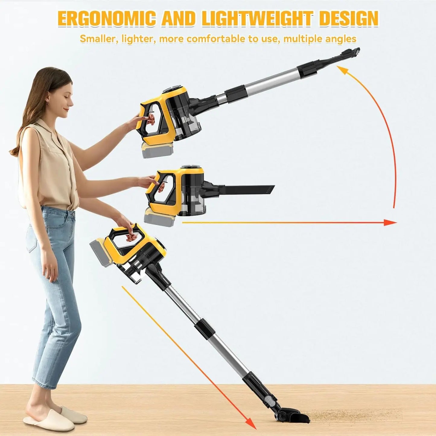 Cordless Vacuum Cleaner for DeWALT 20v/18v Battery, 6 in 1 Lightweight Stick Vacuum Cleaner with 2 Mode Suction, 250W 20Kpa Brus