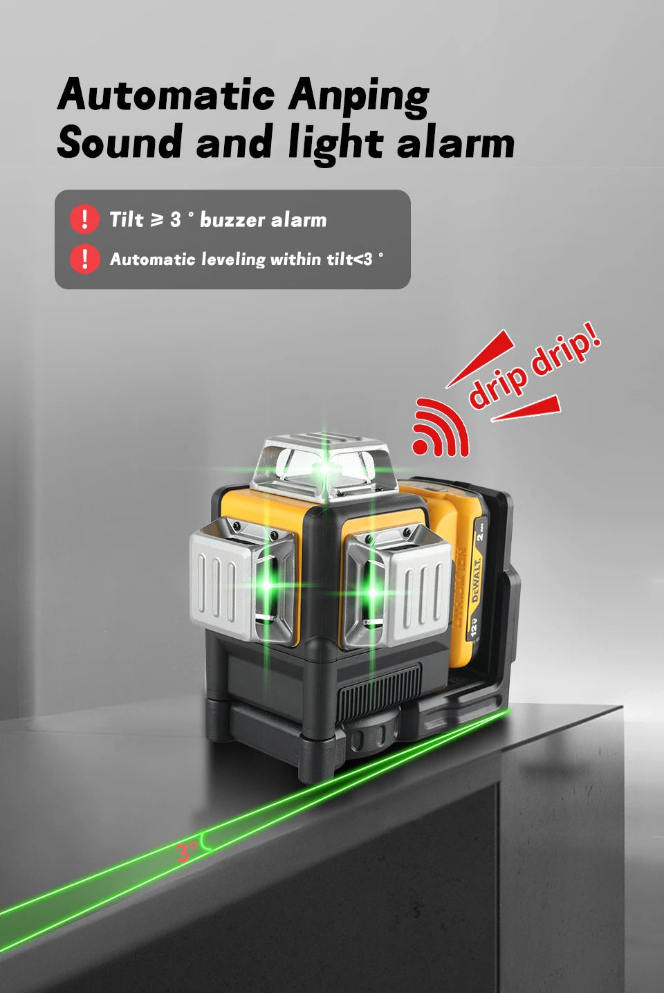 Dewalt DW089LG 3 Sides*360 Degree Vertical Lines Laser Level Horizontal 12V Lithium Battery Green Light Level Meter Outdoor