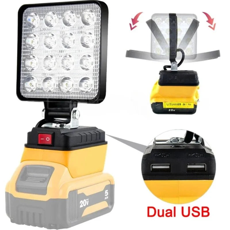 LED Work Light for Dewalt 18v 20V Lithium Battery Cordless Portable Flashlights Job Site Flood Light for Emergencies Camping