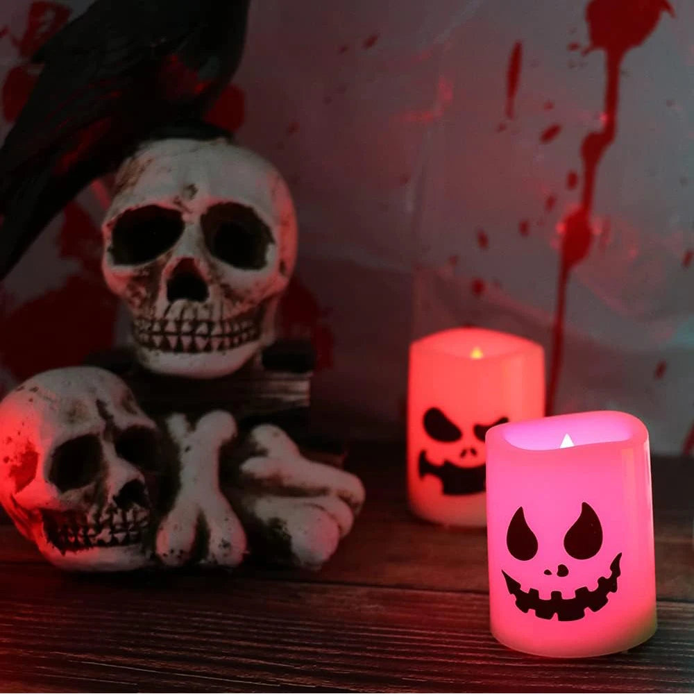 Halloween Flameless Votive Candles Color Changing with Remote Timer, Battery Operated LED Tealight Candles for Halloween Home