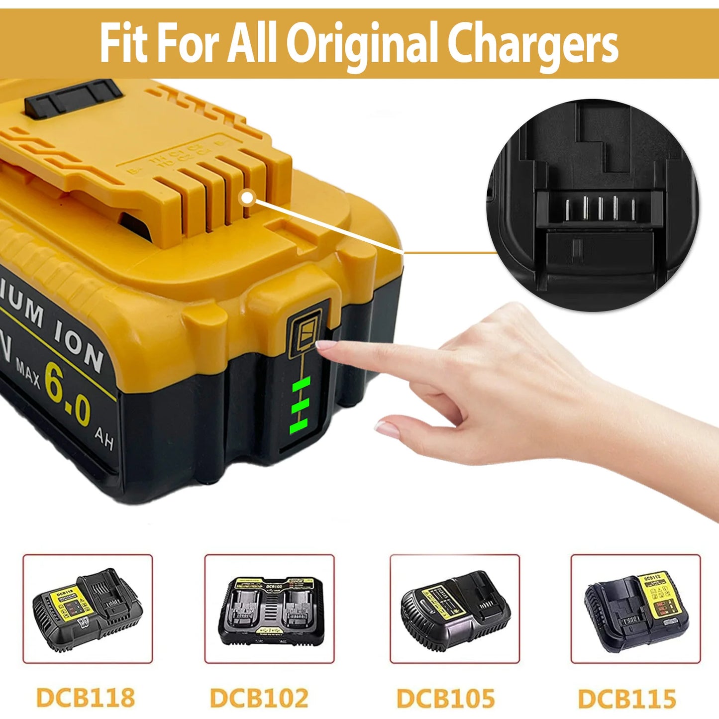 8 Packs Upgraded 6000 mAh DCB205 Li-Ion Battery Replacement for DeWALT 20V MAX Battery, for DeWALT Series Cordless Power Tools