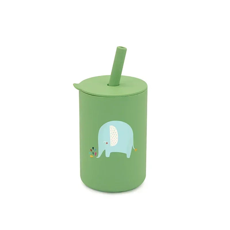 150ML Baby Silicone Cup with Exquisite Pattern Lid Portable Drink Straw Cup Children Leak-proof Feeding Grandma Bottle Cup