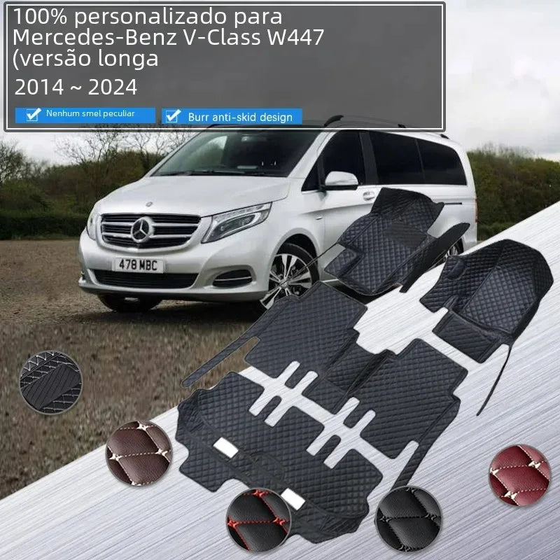 Car Floor Mats For Mercedes-Benz V-Class Vito Viano W447 2014~2024 Long Version Waterproof Pads Foot Carpet Interior Accessories