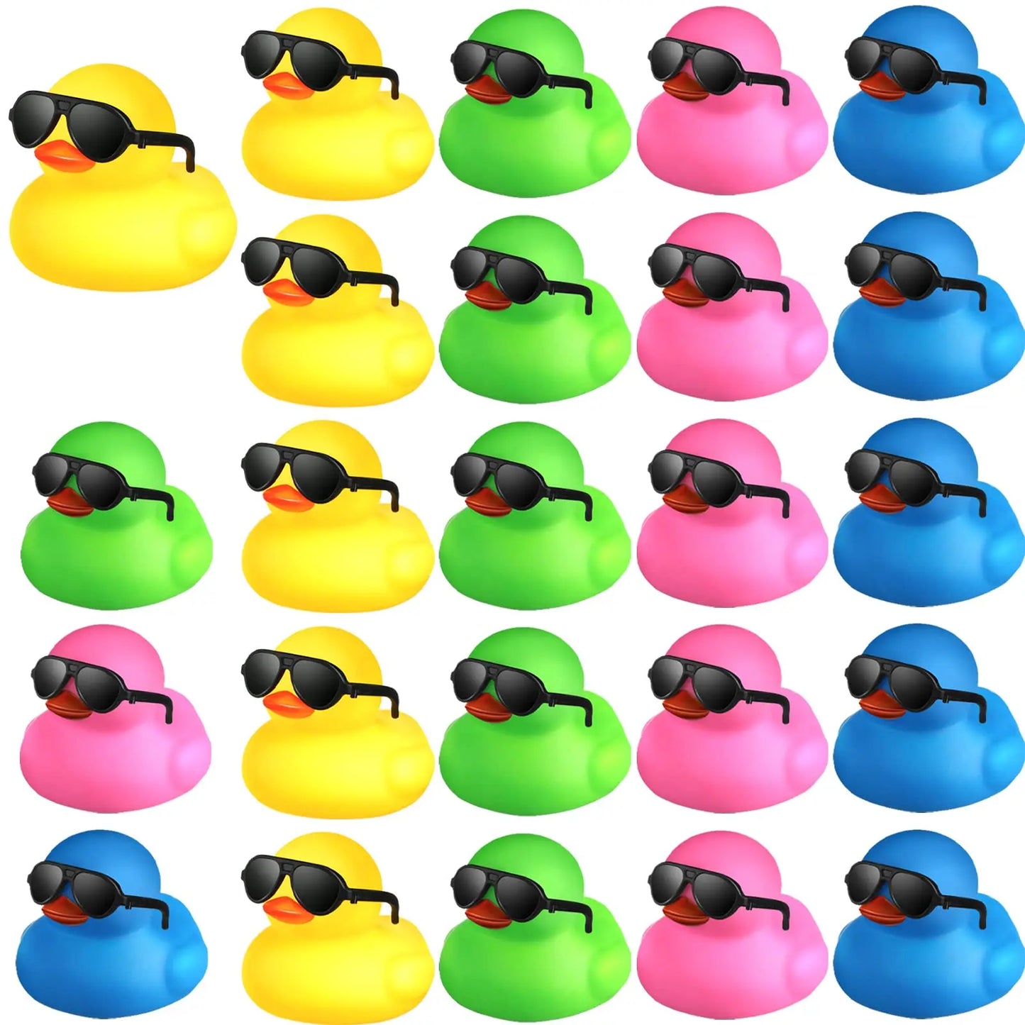 24 Pcs Mini Rubber Ducks with Sunglasses, Rubber Ducks in Bulk Valentine Duck Bathtub Toys for Kids Classroom Gift Exchange