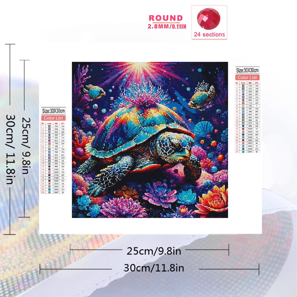 HUACAN 5D Diamond Painting Turtle Mosaic Animal Picture Of Rhinestones Flower Sea Arts And Crafts Bedroom Decoration