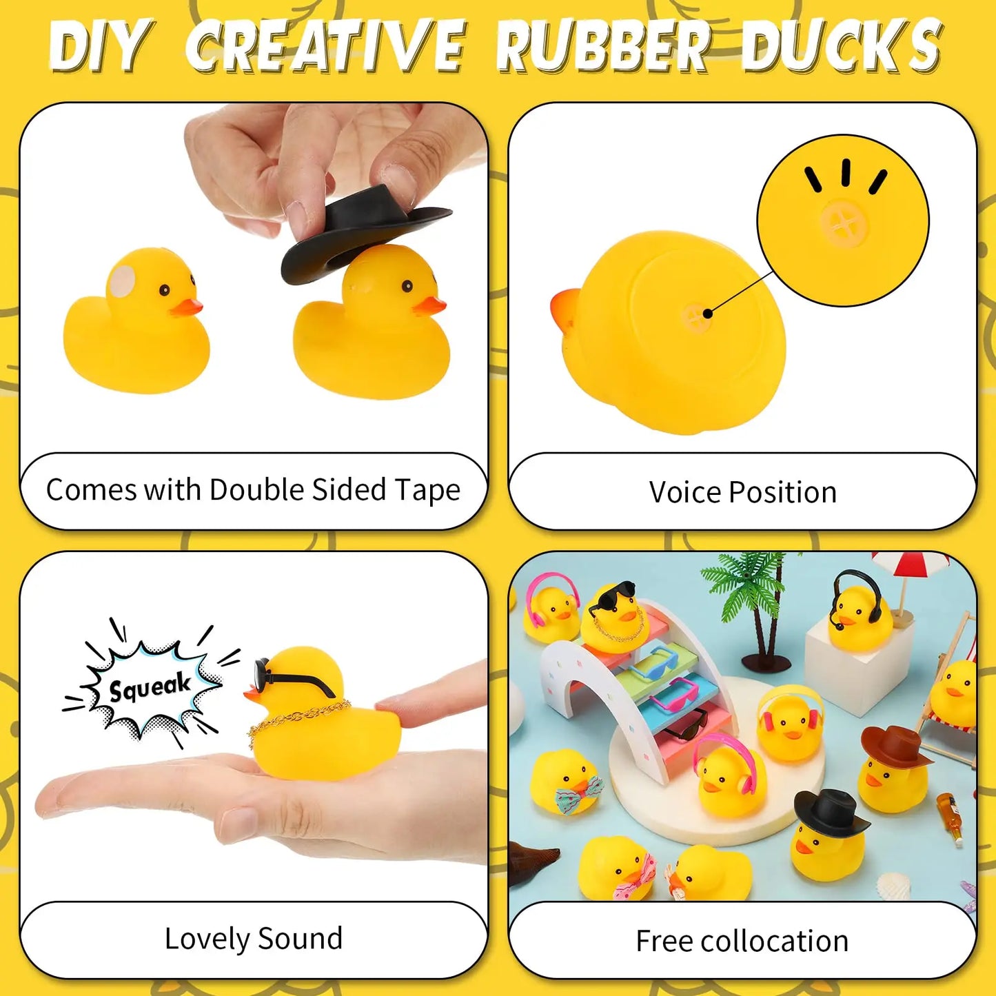 48 Pcs Rubber Duck Toy Bulk Yellow Duck Car Ornaments  for K Birthday Party Favors Decoration