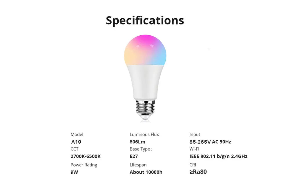 E27 WiFi Smart Dimmable Bulb AC 85-265V RGB LED Light Remote Control Cozy Life App Works With Alexa Google Home Alice