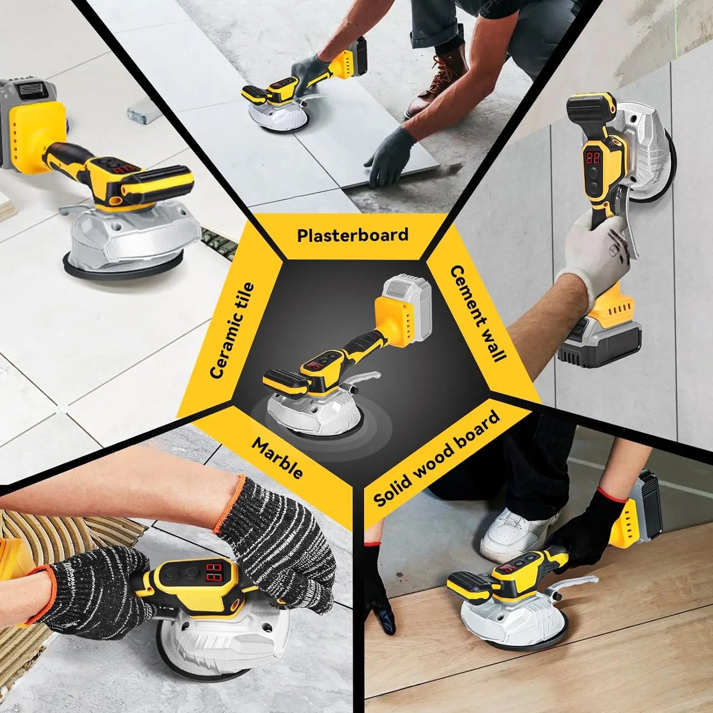 Tile Vibration Leveling Machine Portable Tiler Vibrator Tool 8 Adjustable Speed Suction Cup Digital Display for Dewalt 20V Max