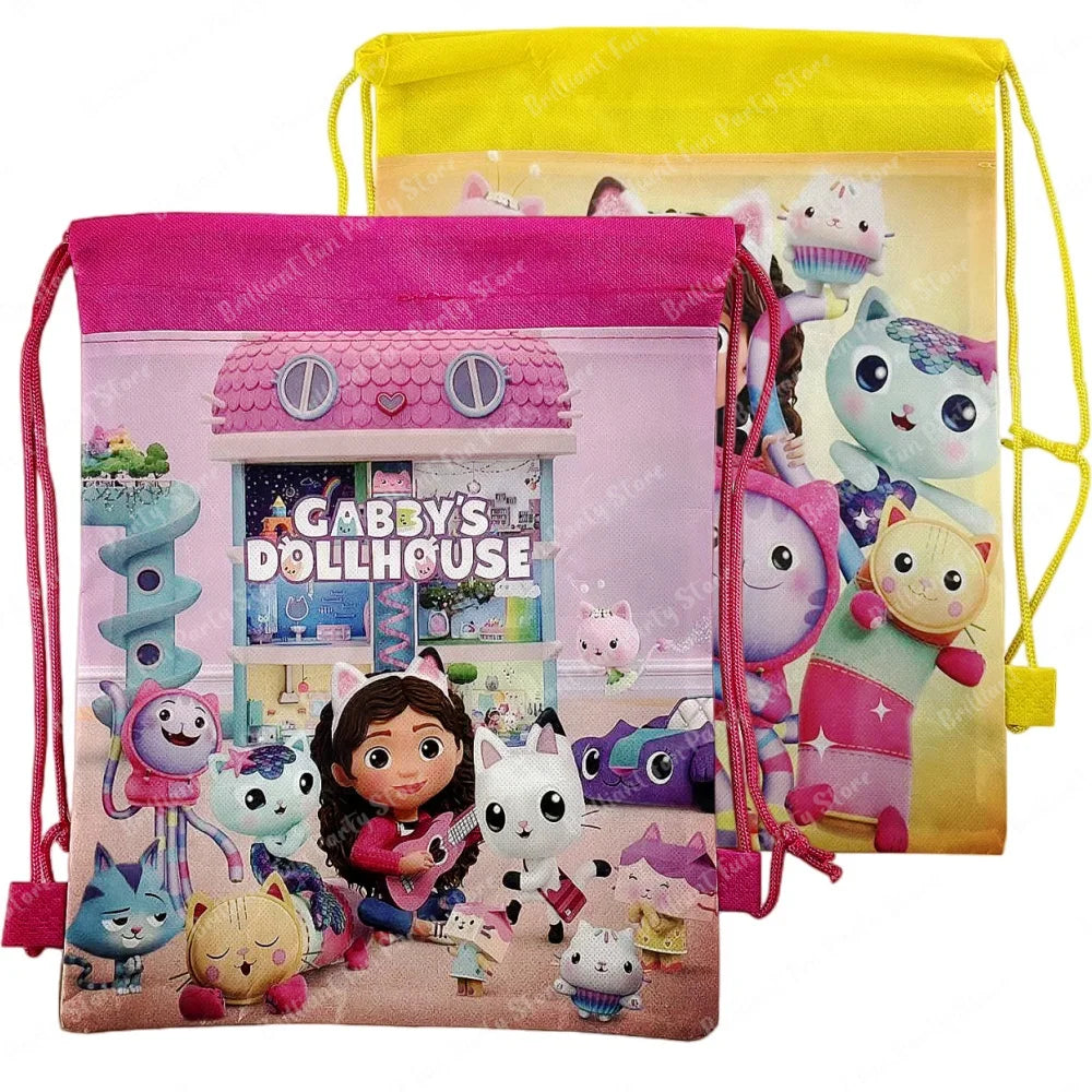 New Cartoon Gabby Dollhouse Drawstring Bag Girl Gift Bag Kid Birthday Party Supplies Cat Decorations Kids Toys Gift Party Favors