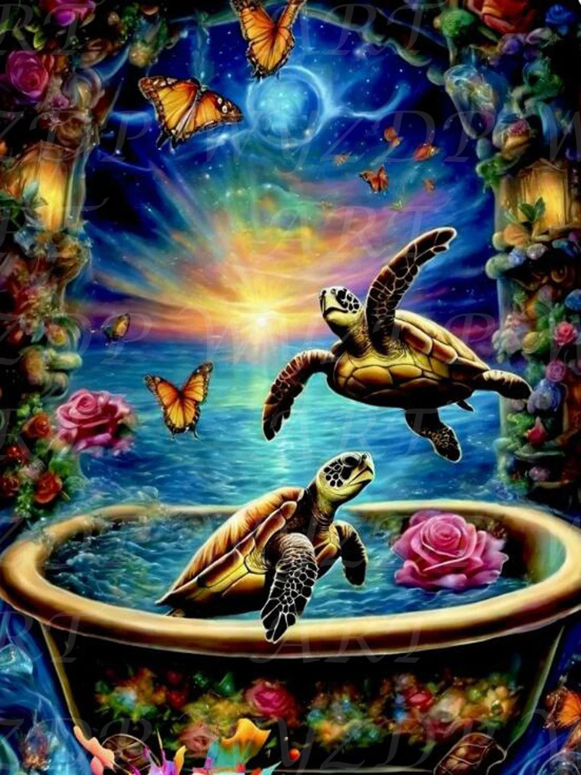 Sea Turtle 100% Fairy Dust Diamond Painting Kits Landscape Full Square Diamond Embroidery AB Diamond Art Crystal Decoration Home