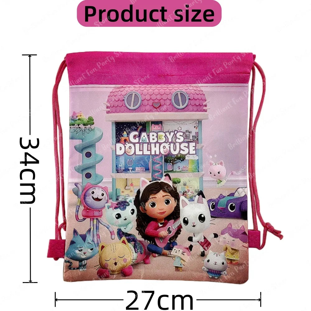 New Cartoon Gabby Dollhouse Drawstring Bag Girl Gift Bag Kid Birthday Party Supplies Cat Decorations Kids Toys Gift Party Favors