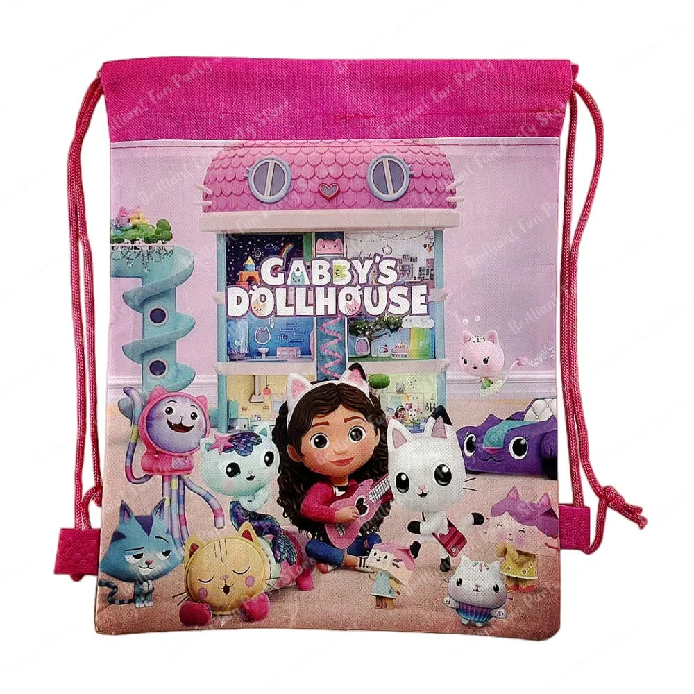 New Cartoon Gabby Dollhouse Drawstring Bag Girl Gift Bag Kid Birthday Party Supplies Cat Decorations Kids Toys Gift Party Favors