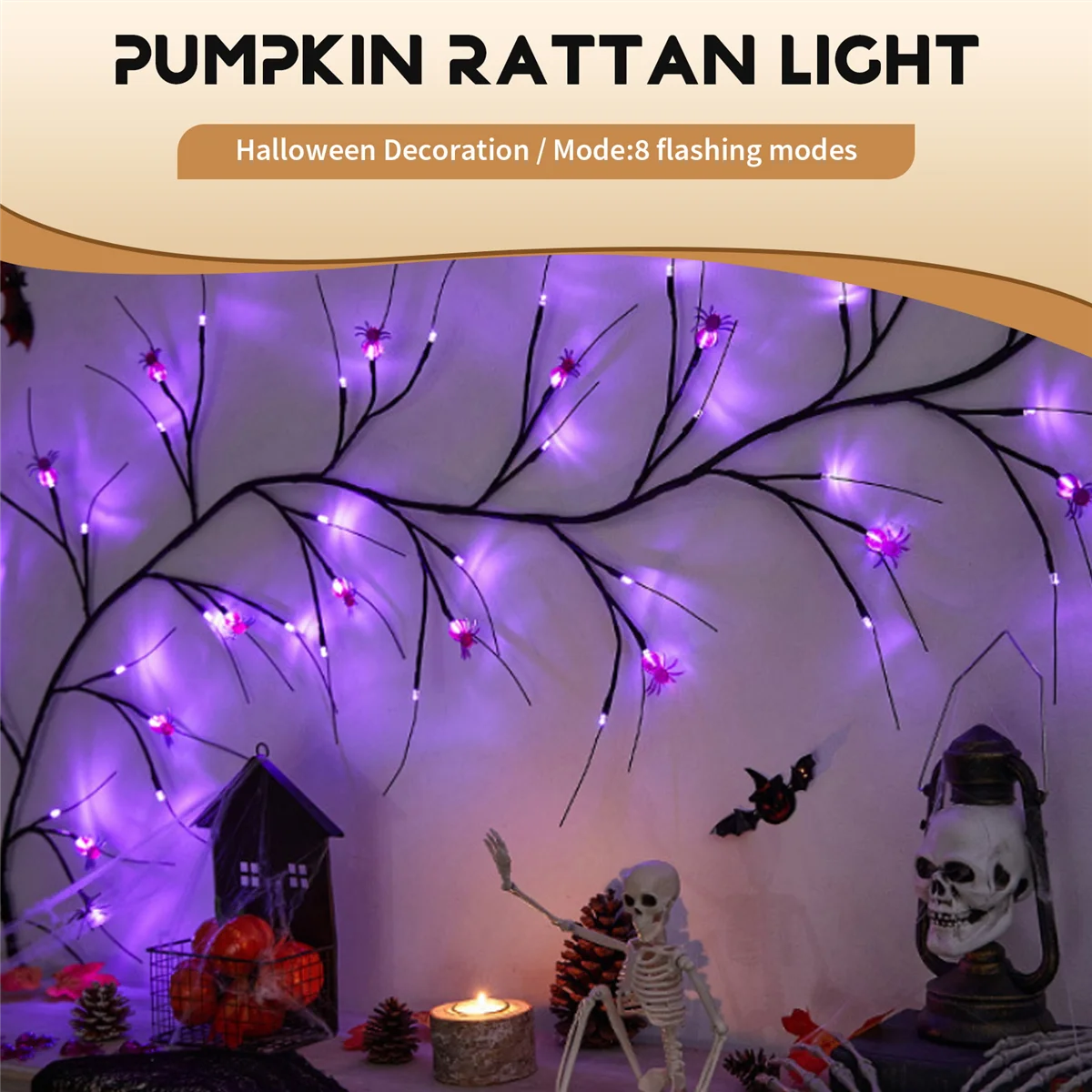 Halloween Spider Rattan Light String Horror Ghost Festival Home Garden Outdoor Decoration