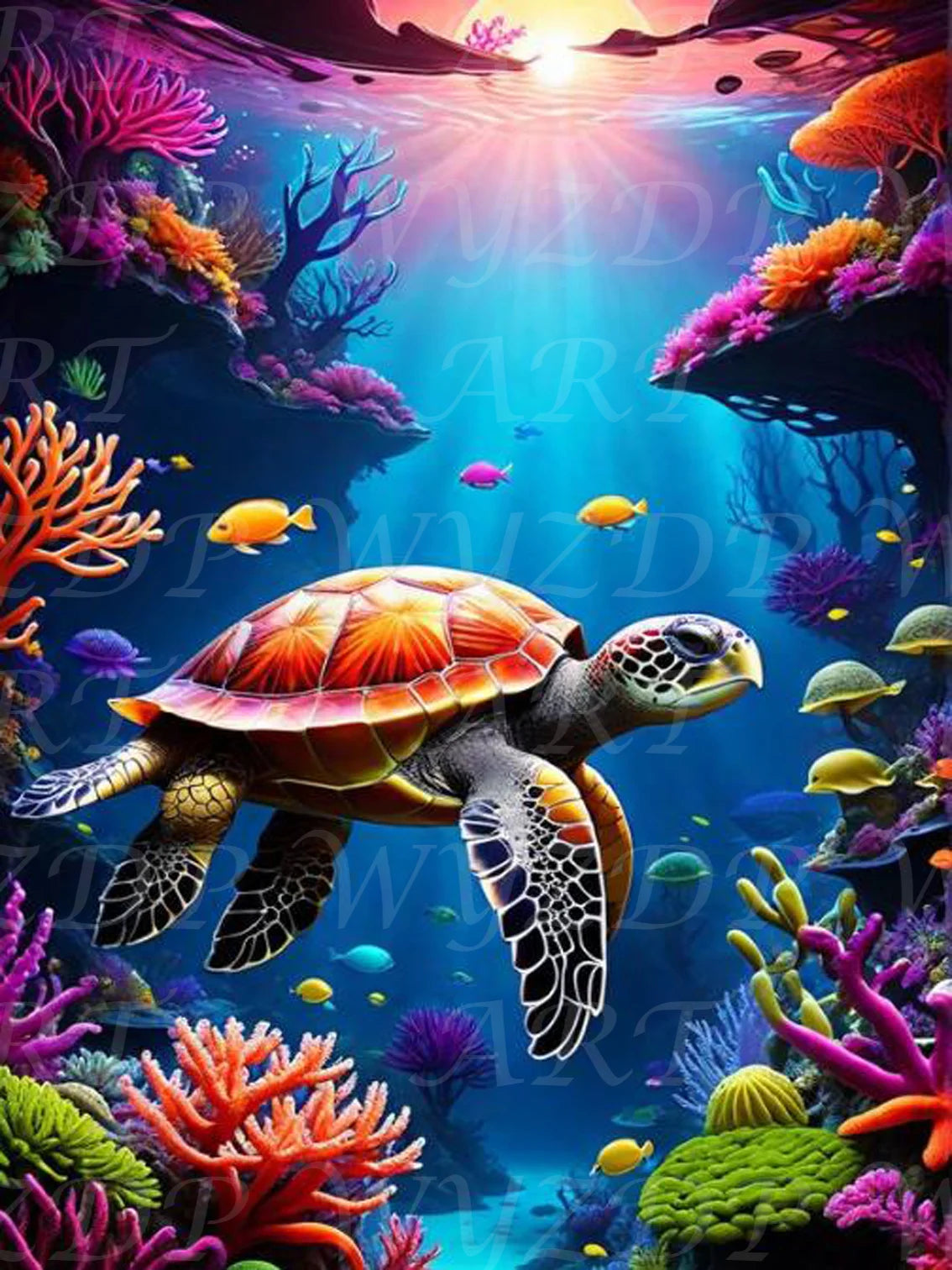 Sea Turtle 100% Fairy Dust Diamond Painting Kits Landscape Full Square Diamond Embroidery AB Diamond Art Crystal Decoration Home