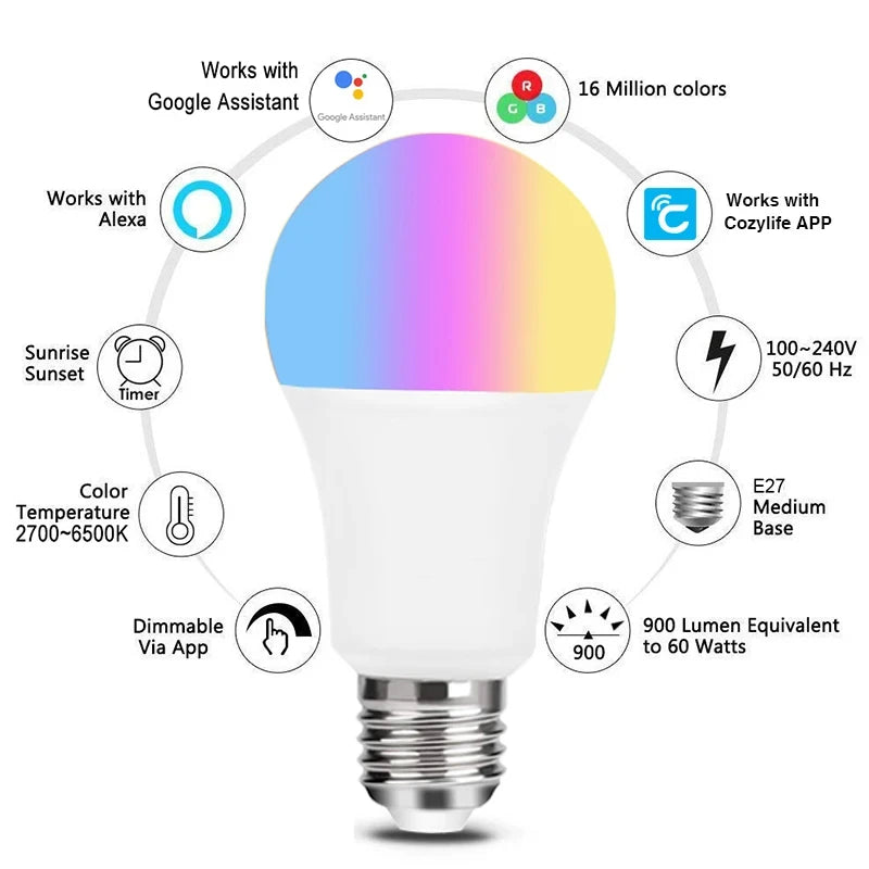 9W WiFi Homekit Light Lamp E27 LED RGB Lamp Siri Control Dimmable Timer Function 110V 220V Smart Bulb Work for Alexa Google Home