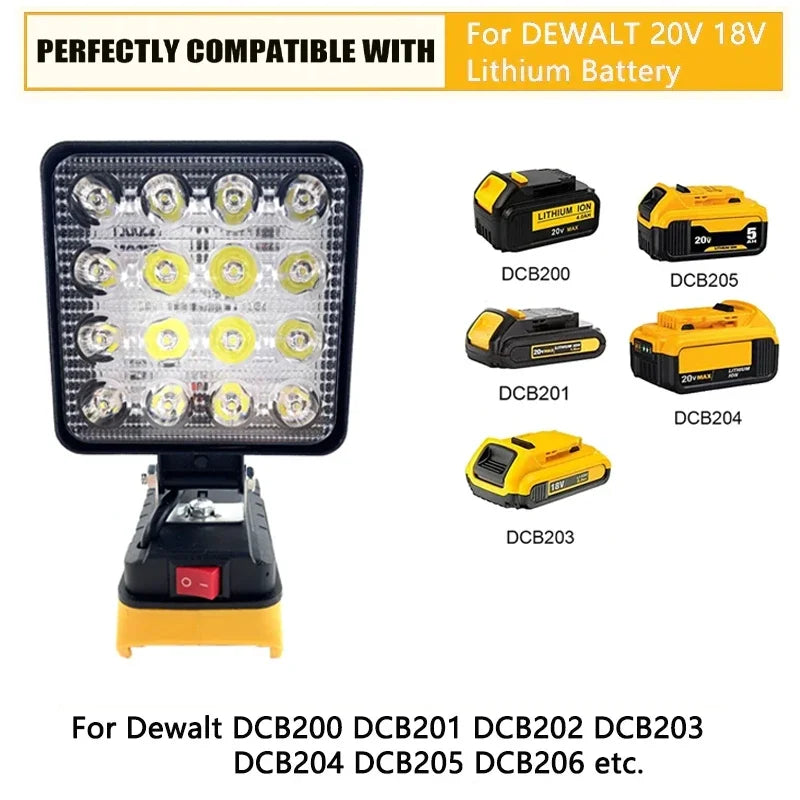 LED Work Light for Dewalt 18v 20V Lithium Battery Cordless Portable Flashlights Job Site Flood Light for Emergencies Camping