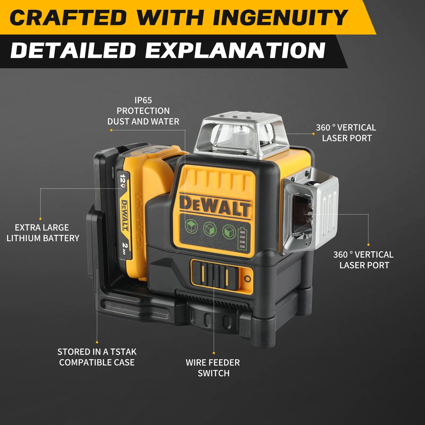 Dewalt DW089LG 12 Lines 3 Sides*360 Degree Vertical 12V Lithium  Level Horizonta Battery Laserl