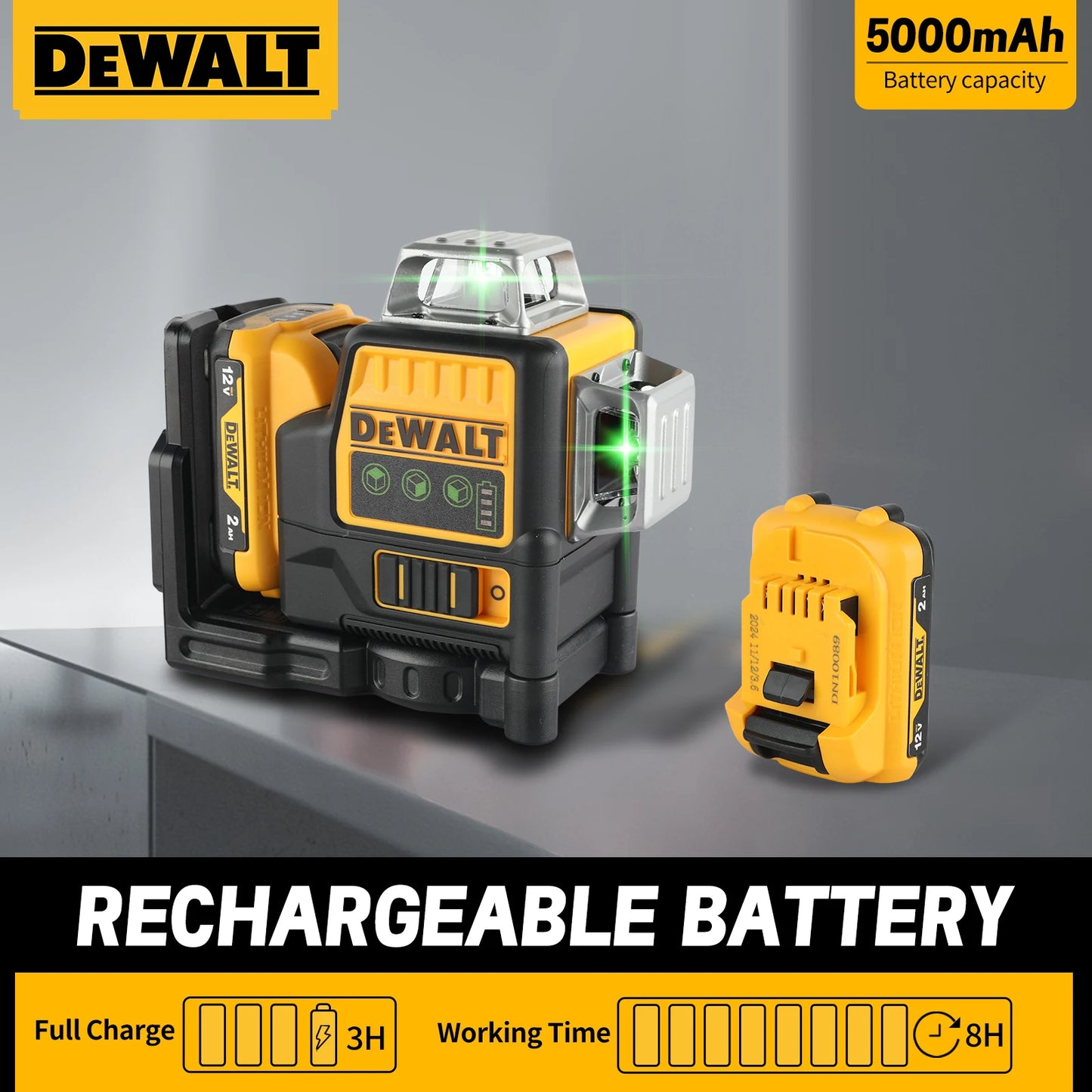 Dewalt DW089LG 12 Lines 3 Sides*360 Degree Vertical 12V Lithium  Level Horizonta Battery Laserl