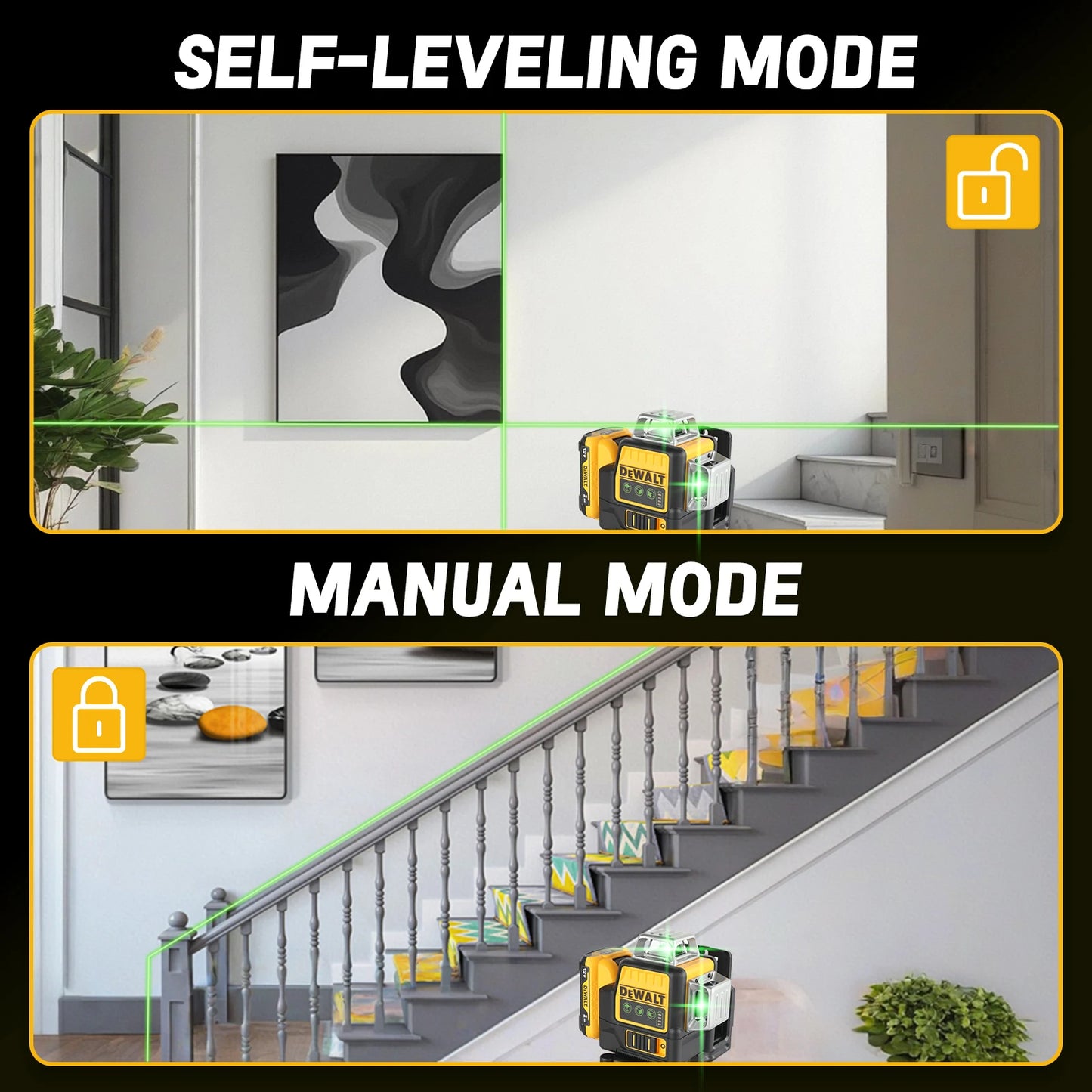 Dewalt DW089LG 3 Sides*360 Degree Lithium Battery Vertical 12V 12 Lines Laser Level Horizontal Green Light Level Meter