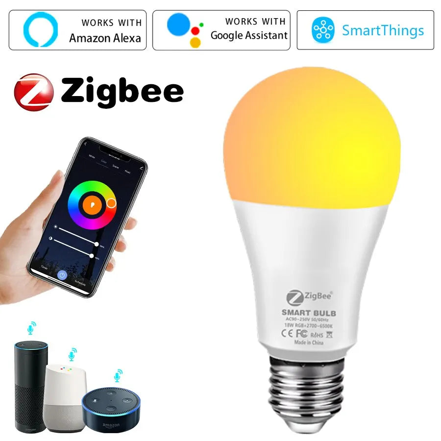 Smart LED Bulb Tuya WiFi Lamp Light E27 RGB Zigbee 3.0 12W 110V 220V Smart Home Decor Lighting Voice Control Via Alexa Google