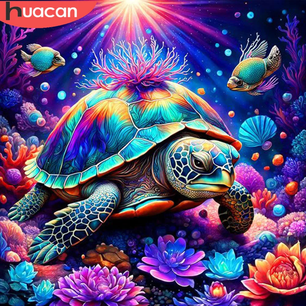 HUACAN 5D Diamond Painting Turtle Mosaic Animal Picture Of Rhinestones Flower Sea Arts And Crafts Bedroom Decoration