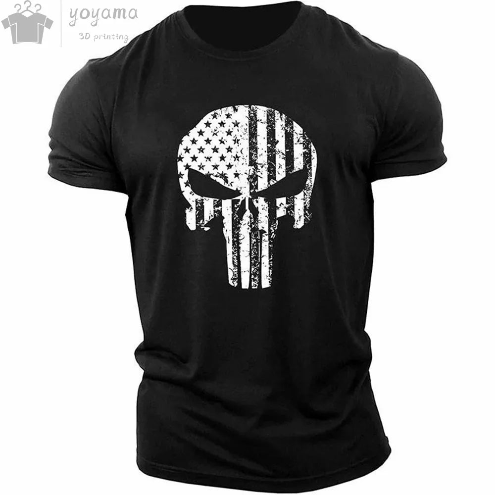 Men's T Shirt 3d Print Military Patriotic Skull O-Neck T Shirt Oversized T-Shirt Short-Sleeved Tee Sportswear Men's Clothing Top