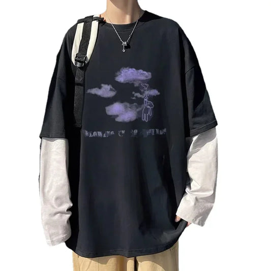 T-shirt for Men Summer Cross of Thorns Suitcase Men's T-shirts Long-sleeved Dark Hip-hop Men's oversize t-shirt Y2k T Shirt Tops