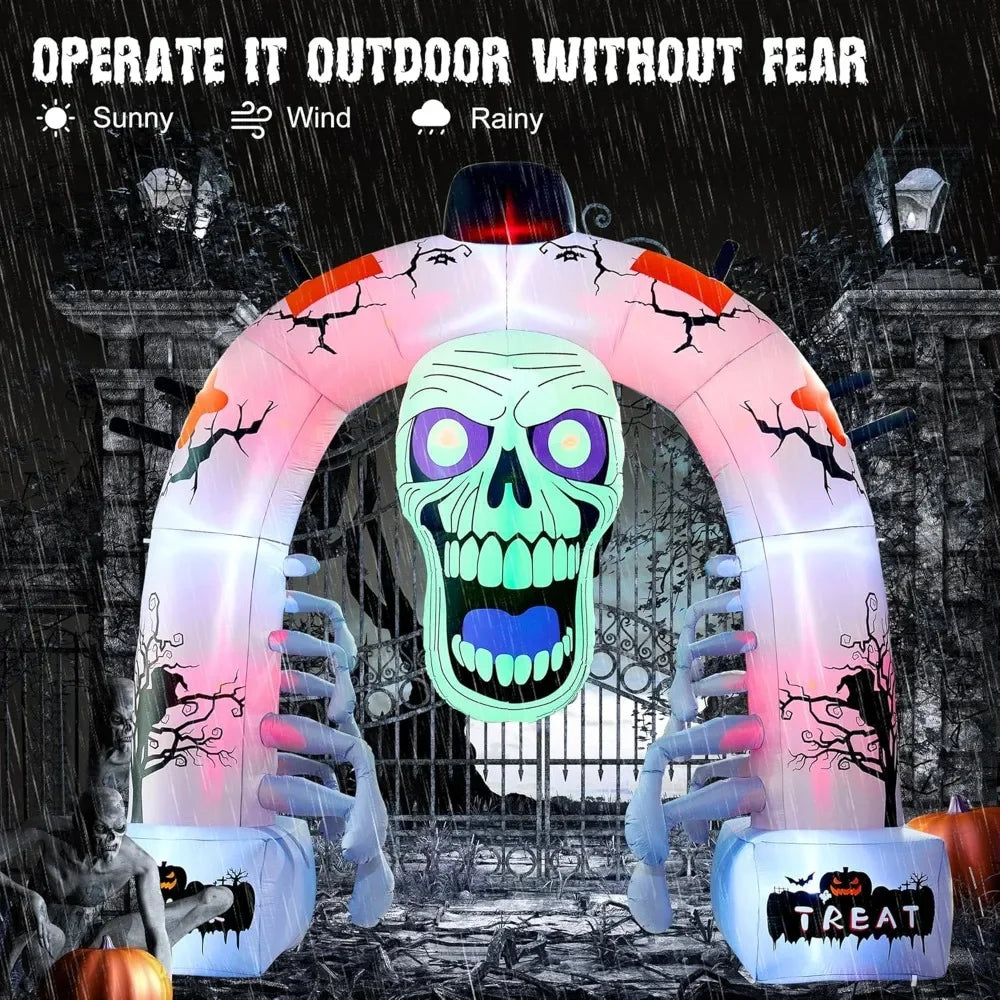 12 FT Halloween Inflatables, Scary Skeleton Archway Halloween Inflatable Outdoor Decoration, Build-in LEDs Spooky Blow Up Yard H