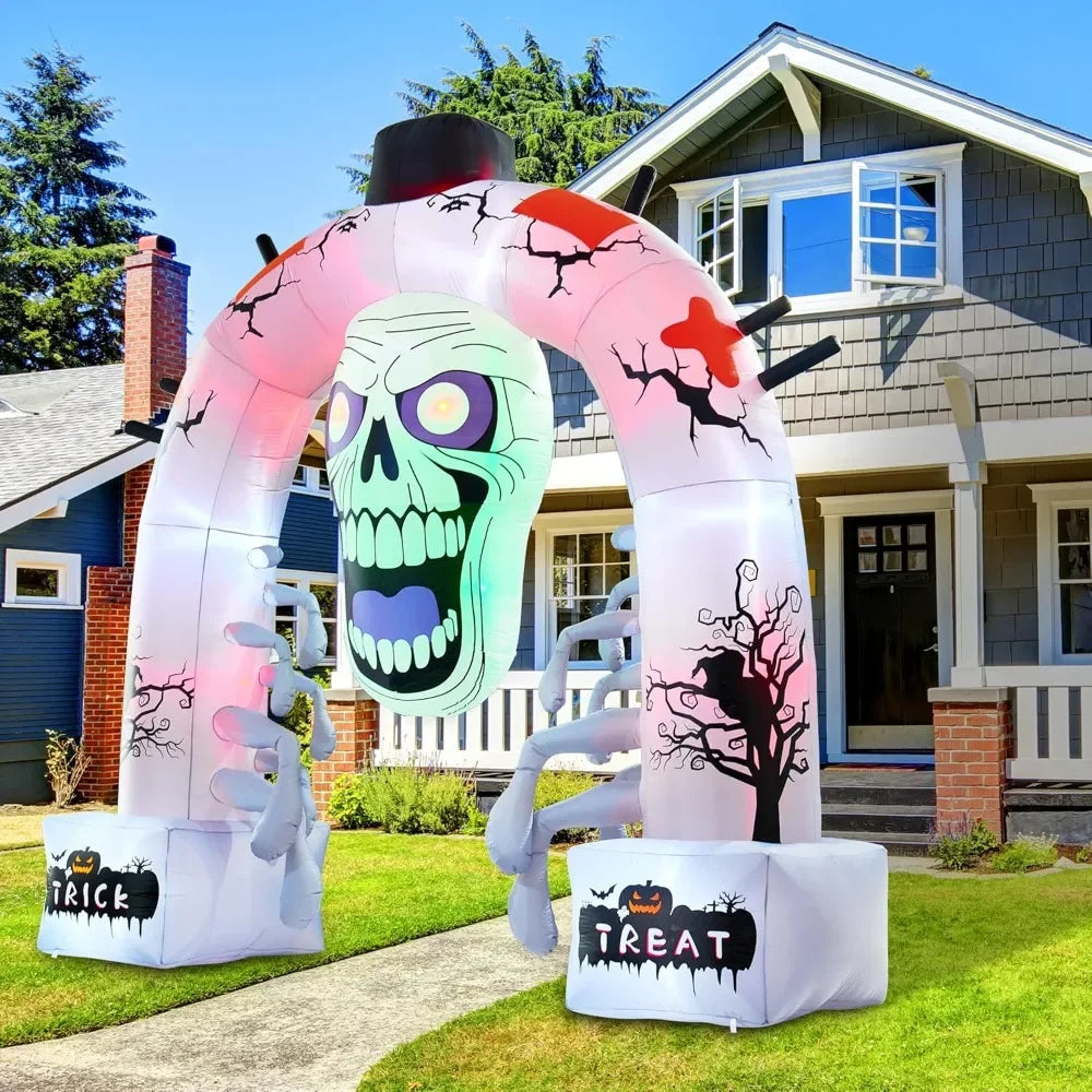 12 FT Halloween Inflatables, Scary Skeleton Archway Halloween Inflatable Outdoor Decoration, Build-in LEDs Spooky Blow Up Yard H